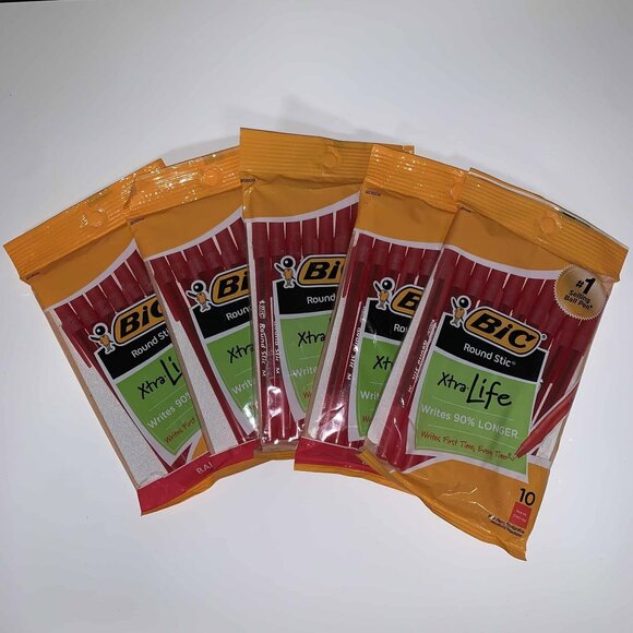 BIC Round Stic Xtra Life Ballpoint Pens, Red ink 50pcs, 5pk - Picture 1 of 4